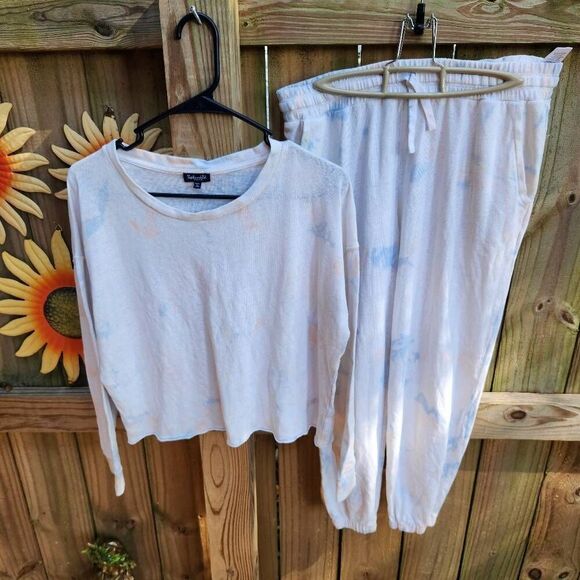 Splendid Two Piece Tie Dye Sweatsuit Women's Medium Joggers Crop Top - Picture 1 of 5